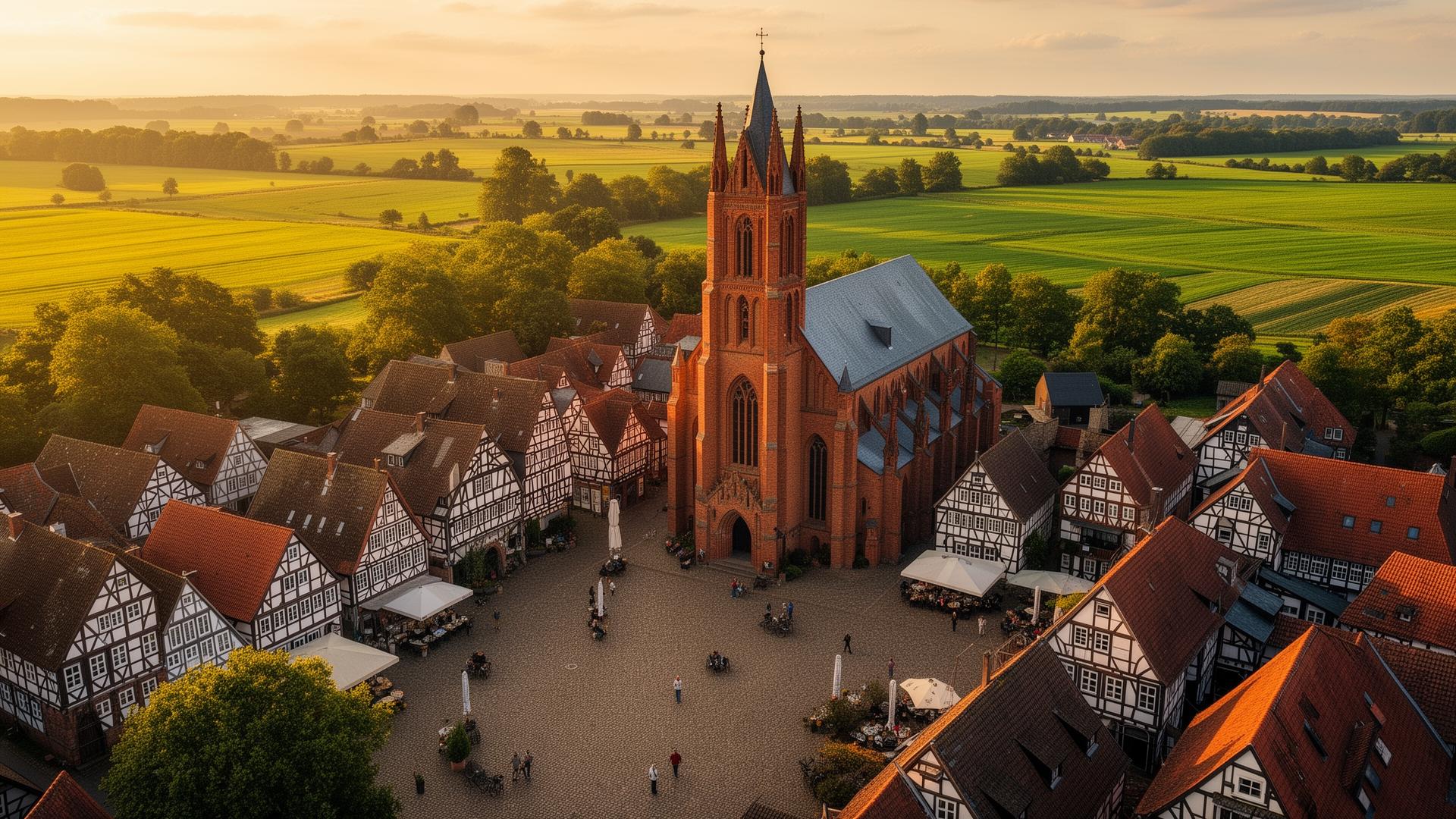 Kfz-Gutachter Minden – Historischer Marktplatz mit gotischer Backsteinkirche im Münsterland – Einsatzgebiet Kfz-Gutachter Özdemir (PLZ 32423/32425/32427/32429, Kreis Warendorf)