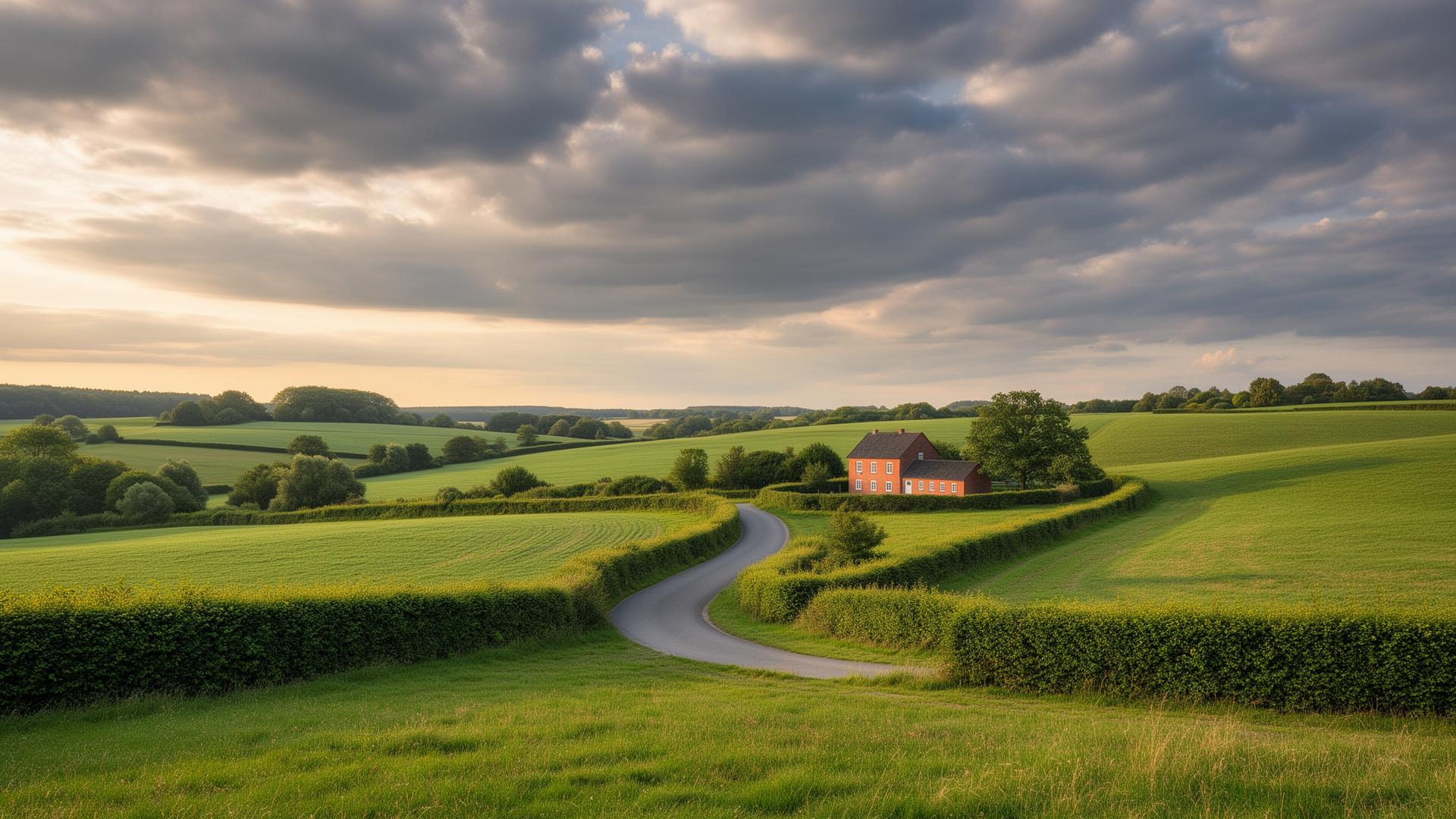 Kfz-Gutachter Marl – Münsterländer Parklandschaft mit Feldern, Hecken und Bauernhaus – Anfahrtsgebiet Kfz-Sachverständiger Kreis Warendorf (PLZ 45768/45770/45772/45770, Kreis Warendorf)